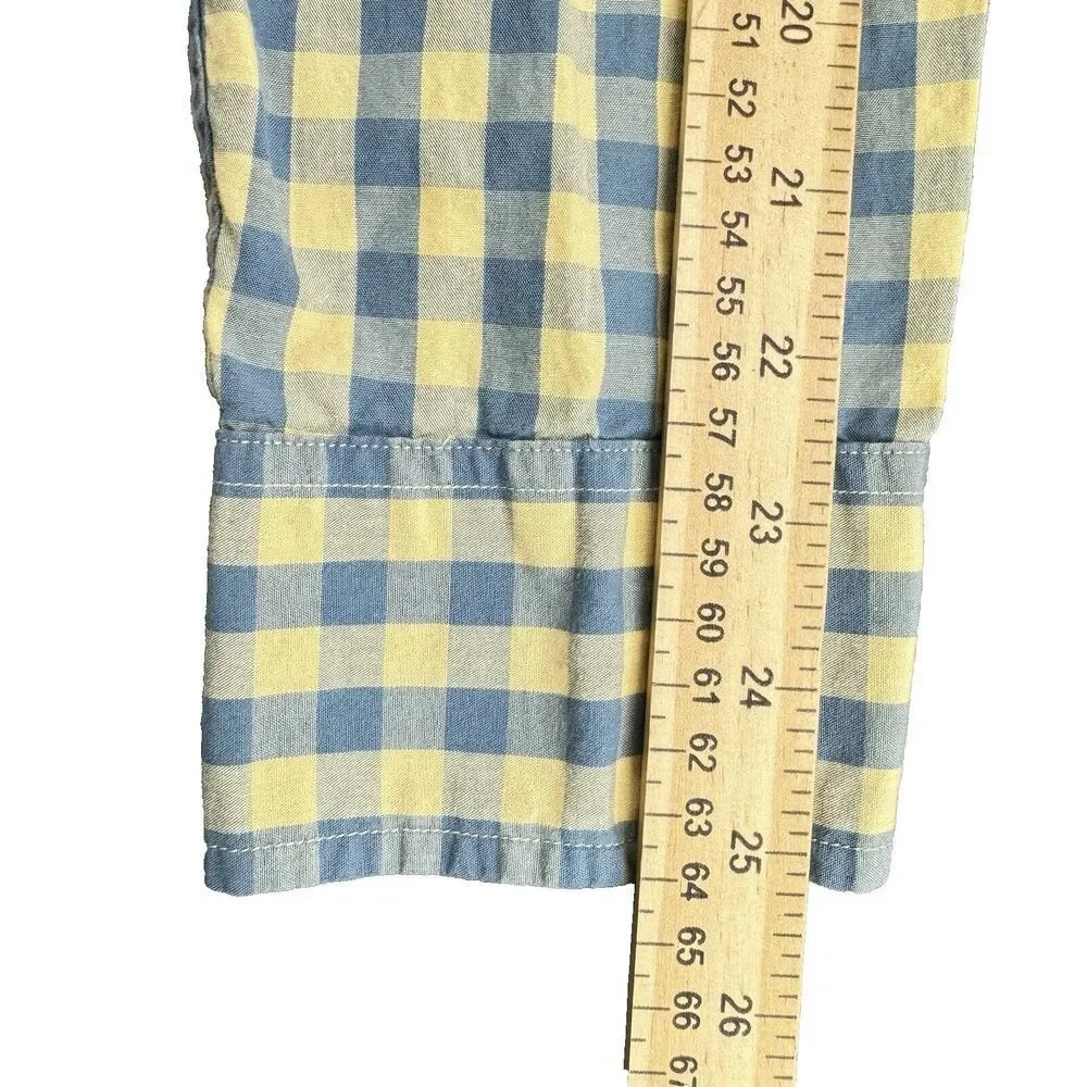 J. Crew Button Down Shirt Mens L Slim Fit Yellow Blue Check Plaid Long Sleeve